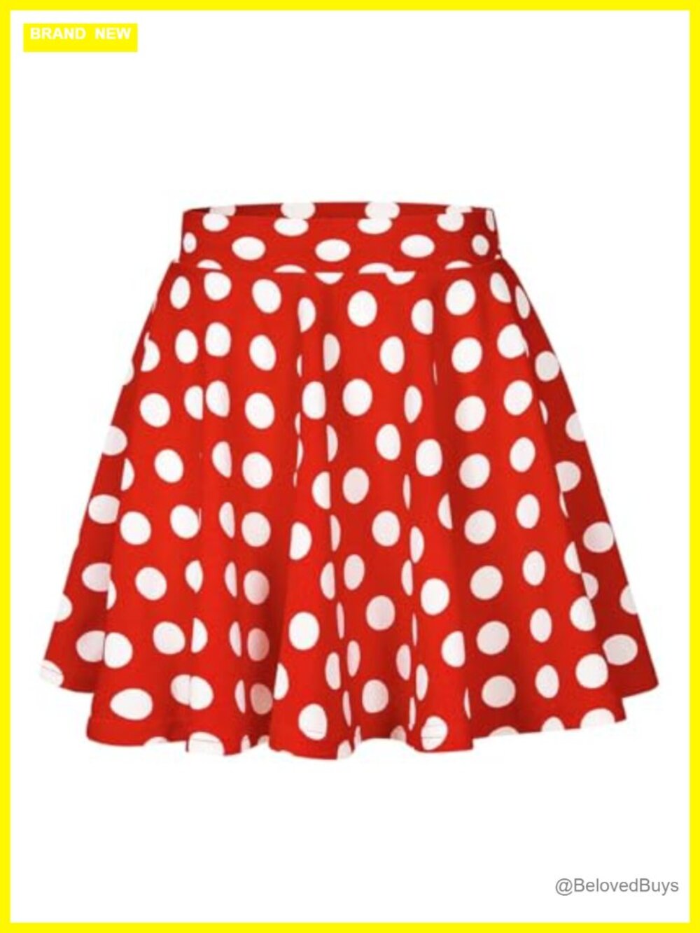 Plus Size Pleated Skater Skirt - Elastic Waist A-Line Mini Polkadot